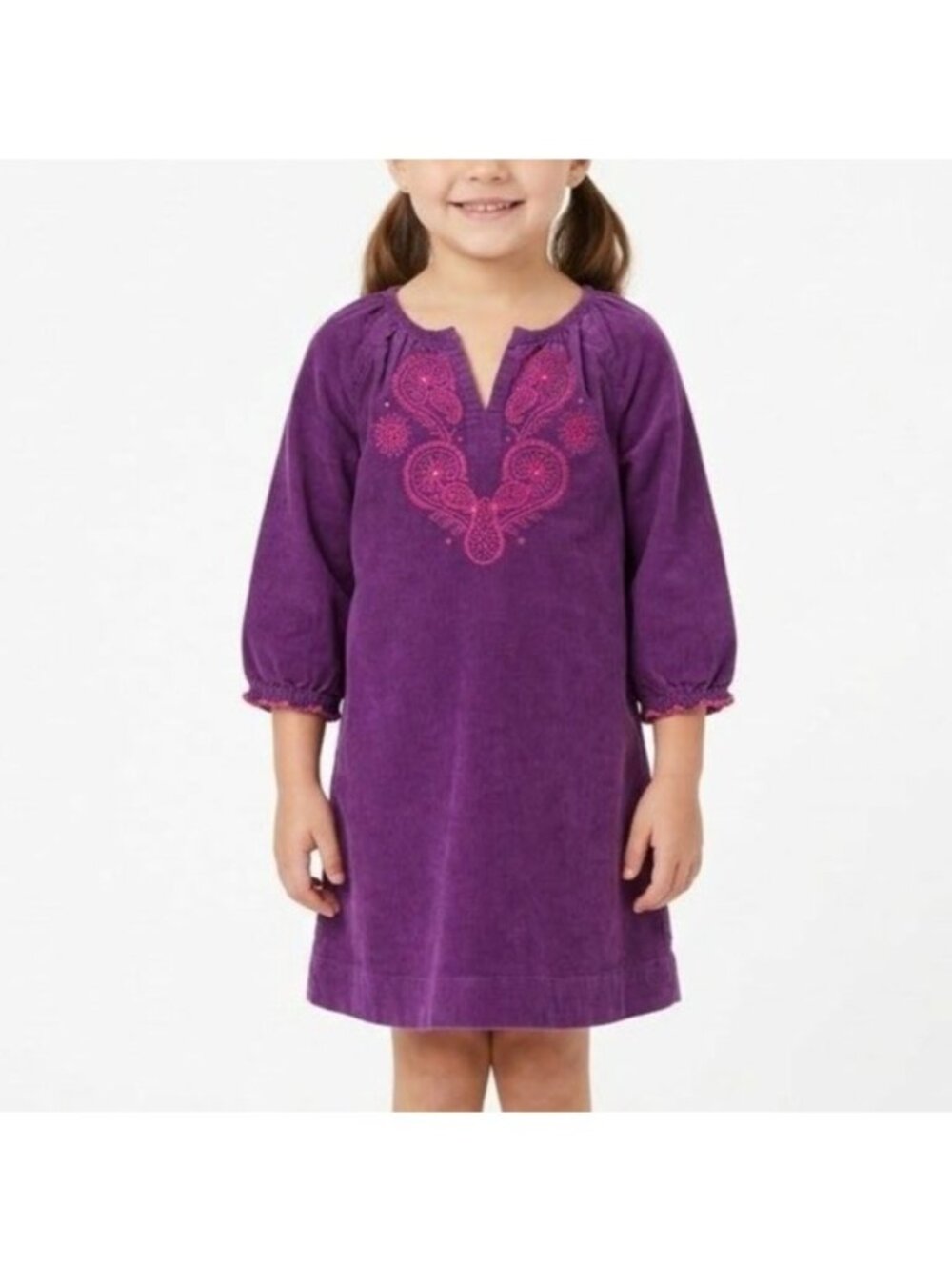 Pink Chicken Kids Girls Size 6Y Purple Paisley Embroidered 3/4 Sleeve Boho Dress